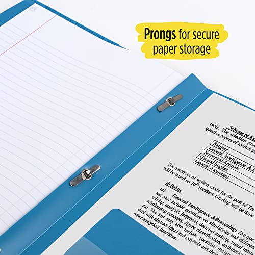 Five Star 2-Pocket Folder, Plastic Folder With Stay-Put Tabs And Prong Fasteners, Fits 3-Ring Binder, Holds 8-1/2" X 11" Paper, Writable Label, Tidewater Blue (72107) #TOP3