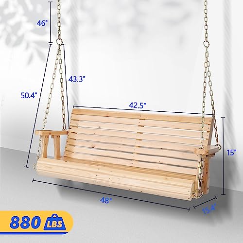 Image of VINGLI 2026 Upgraded 4 FT Wooden Porch Swing, 880 LBS Heavy Duty, Natural
