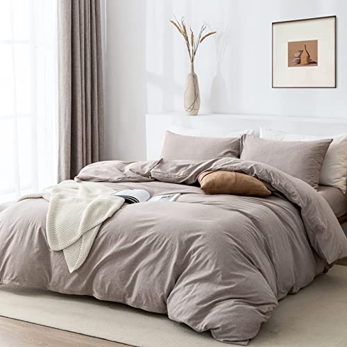 TIPTOE BEAR Queen Duvet Cover Set- 100% Washed Cotton 3 Pcs Soft Comfy Breathable Chic Linen Feel Bedding, 1 Duvet Cover and 2 Pillow Shams, Light Taupe by TIPTOE BEAR - Used condition - Image 2