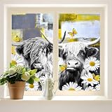 COALHO Arte moderno abstracto amarillo gris película para ventana del hogar, acuarela, graffiti, geométrico, margarita, yak, mariposas, adecuada para sala de estar, cocina, baño, 2 piezas de 90