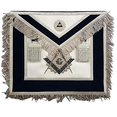 Master Mason Regalia - Delantal con borlas, bordado, diseño de lingotes, color azul marino, Azul marino - Plata