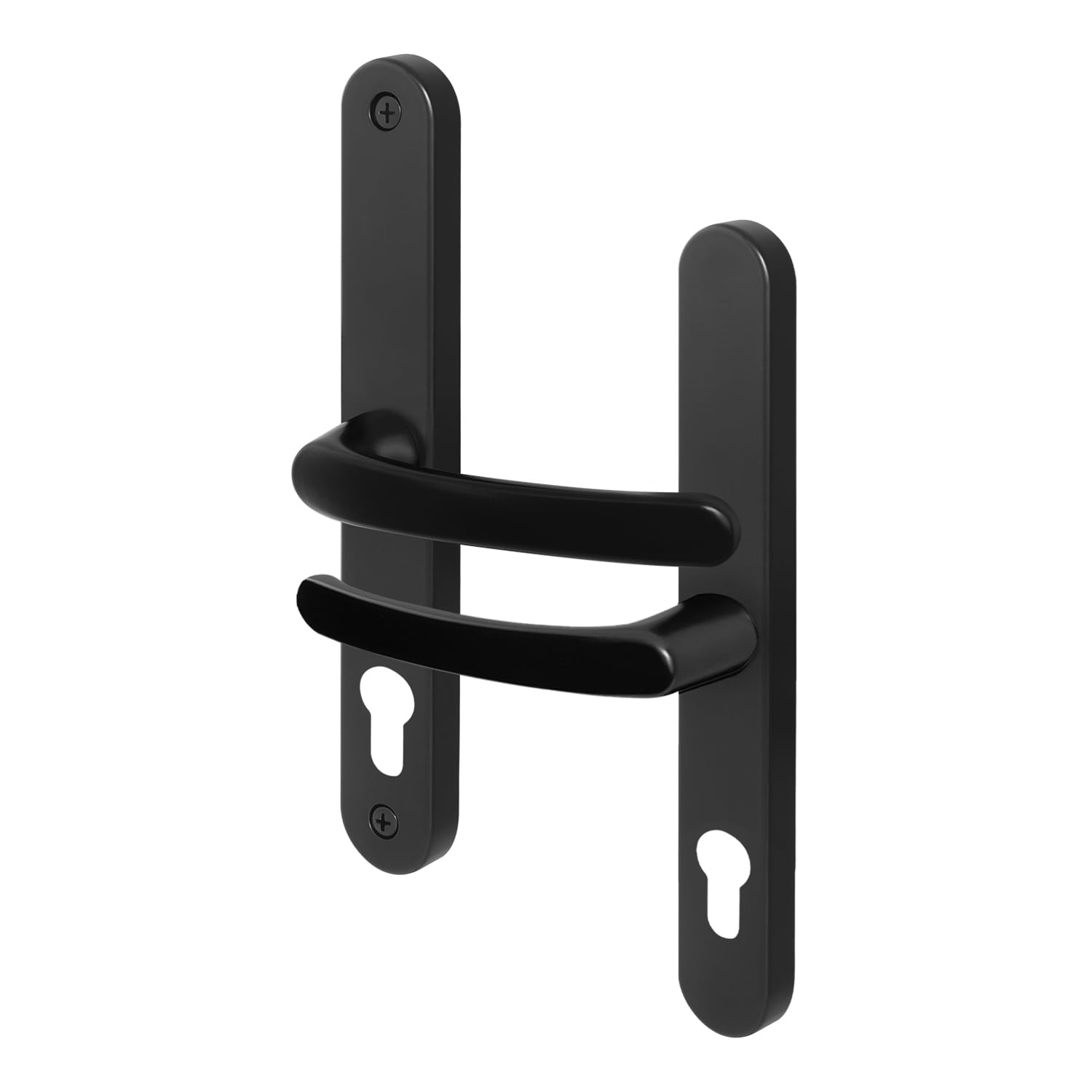 Eai Black Upvc Door Handles, Composite Front Door Handles Sprung, 68Mm Pz Centres, 215Mm Screw To Screw, 246X32mm Backplate