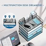 5-Tier Plateau de lettre de l'organisateur de papier avec support de stylo, organisateur de fichiers Mesh Desk avec poignée, stockage de fichiers pour bureau, maison ou école, noir
