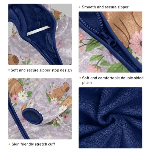 Cute Animals Among Flowers Toddler Fleece Jacket Girl Boys Hooded Fleece Jacket Coat Warm Outwear Zip-up 3-10T3