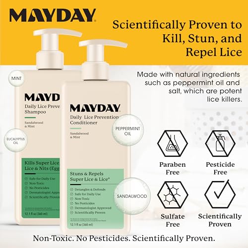 Image of MAYDAY Daily Lice Routine, 12oz Shampoo & Conditioner, Sandalwood & Mint