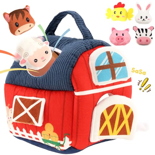 Deuson Juguete para bebé de granja, Montessori para bebés, juguetes sensoriales, con suaves peluches y espejos, para bebés a partir de 6 meses, regalo de Navidad y cumpleaños (granja)