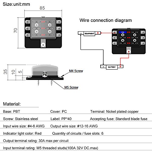 Sangmei Suporte de caixa de fusíveis de lâmina de 6 vias Blocos de fusíveis de lâmina padrão com ind