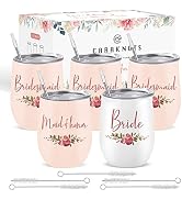 CARAKNOTS Bridesmaid Proposal Gifts Bridesmaid Maid of Honor Wine Tumbler Set of 5 Bridal Shower ...