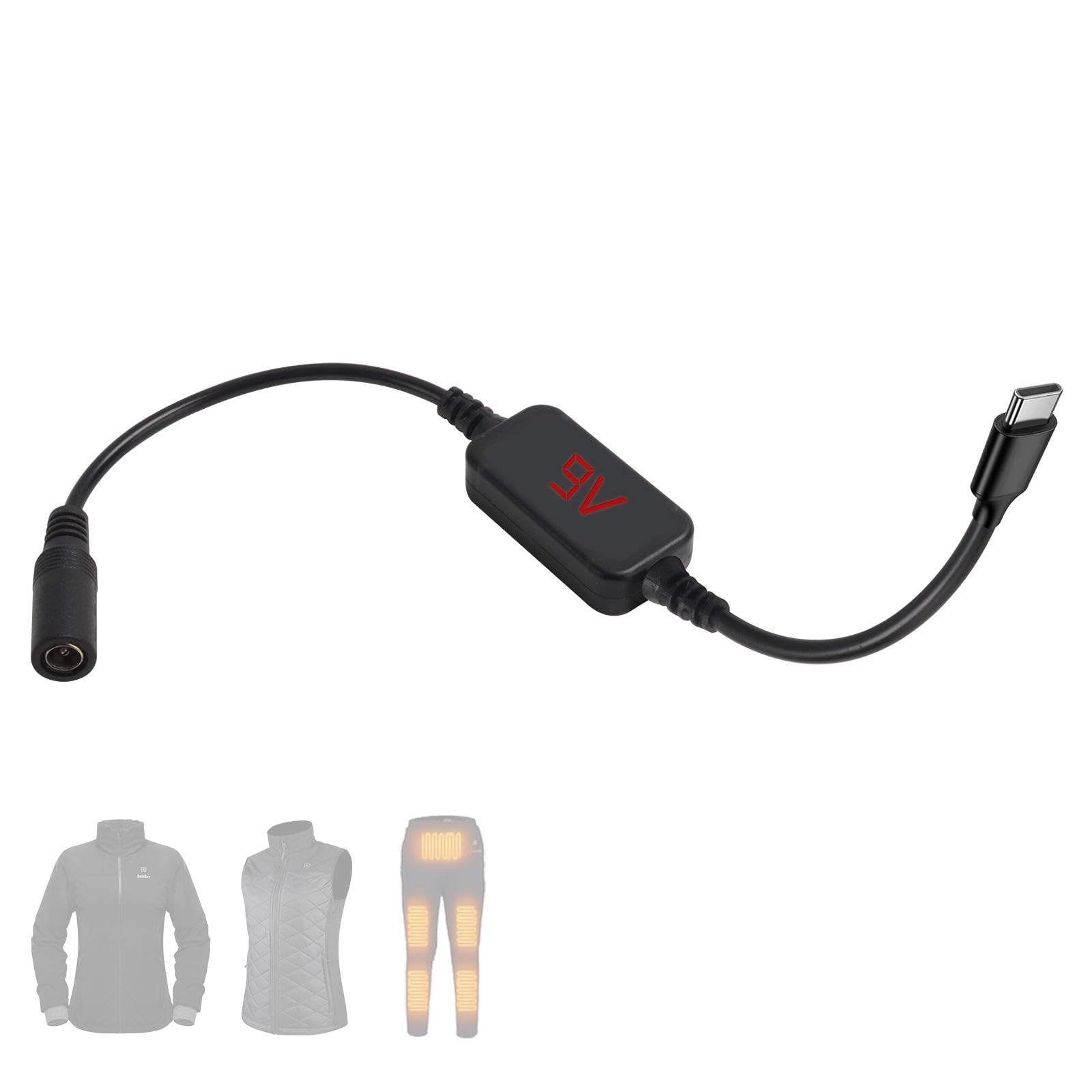 Smarkey 9V Heated Jacket Battery Step-Up Adapter Charger Cable TypeC to DC3.5/4.0mm for 7.4V 8.4V Heated Jackets, Heated Hoodies and Heated Vests (Not for 12V Heated Gear)