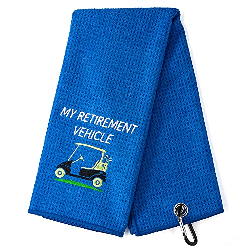 DYJYBMY My Retirement Vehicle Funny Golf Towel, Embroidered Golf Towels for Golf Bags with Clip, Golf Gifts for Men, Birthday Gifts for Golf Fan, Golf Joke, Retirement Gift for Men Women