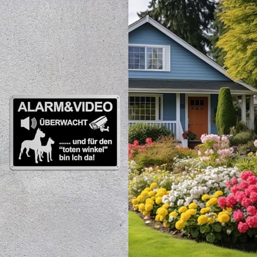 2 Stück Videoüberwachung Schild Set 20x30cm,Warnung vor dem Hunds Schilder Lustig Metall Alu Gebürstetes Videoüberwacht Schilder Achtung Hundschild Warnung vor dem Hund Schilders für Zuhause Outdoor