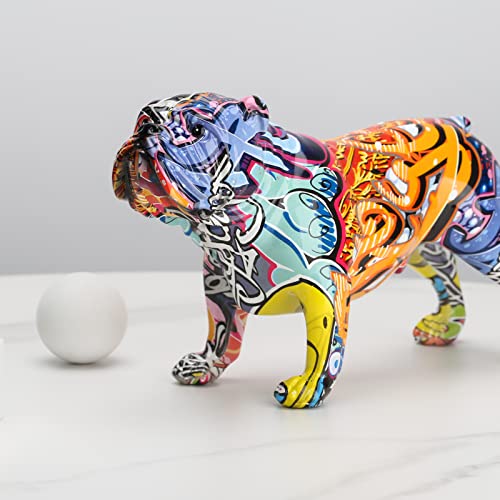 Xiaomagg French Bulldog Statue Modern Home Decor Creative Graffiti Colorful Resin Art Figurines For Office Standing Collectible Bedroom Trendy Animal Living Room Ornaments (Orange-A) #TOP3