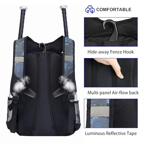 image for DAFISKY Baseball Bag Softball Backpack - Youth Adult T Ball Bat Equipm