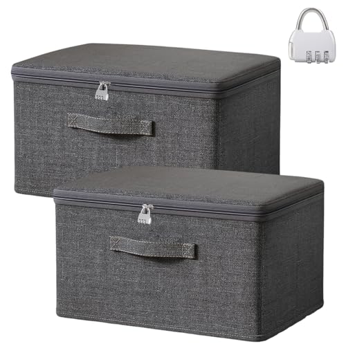 Exquilnova 2 Stück Abschließbare Box, Aufbewahrungsbox mit Deckel Stoff,...