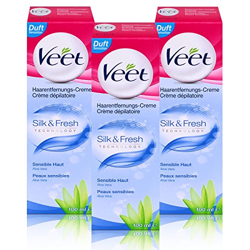 3x Veet Haarentfernungs-Creme Silk & Fresh Sensible Haut 100ml