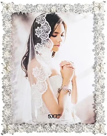 Kamiaha 5x7 Pearl Picture Frame for Wedding with High Definition Glass, Home Decorative Photo Frame for Wedding Gift or Christmas Gift, Picture Hanger Kit Include