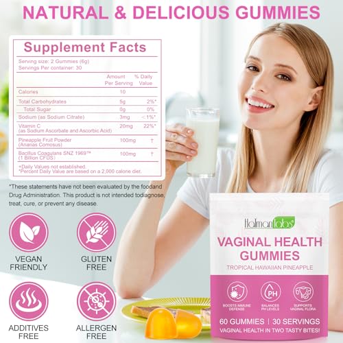 Image of Vaginal Probiotics Gummies for Women, PH Balance for Women, Hawaiian Pineapple Gummies for PH Health, Improve Immune, Women's Vaginal Health Supplement, 60 Gummies