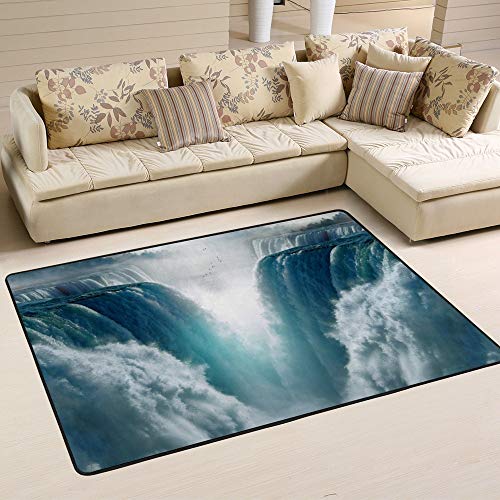 Tapis de surface cascades Ruchen 183x122 grand format bleu salon