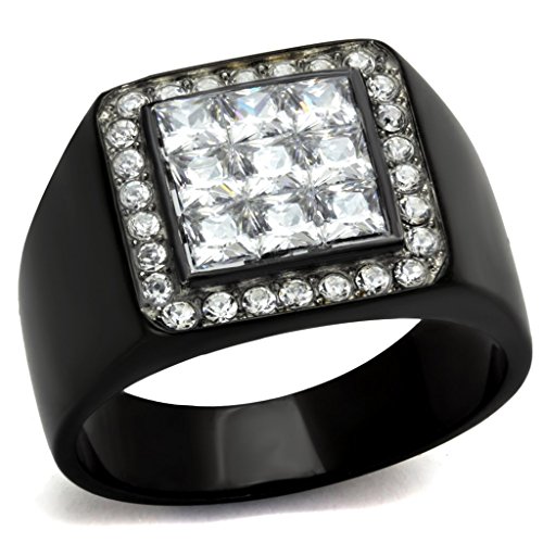 Marimor Jewelry Men's Princess Cut Cubic Zirconia Stainless Steel Black Plated Ring Size 12