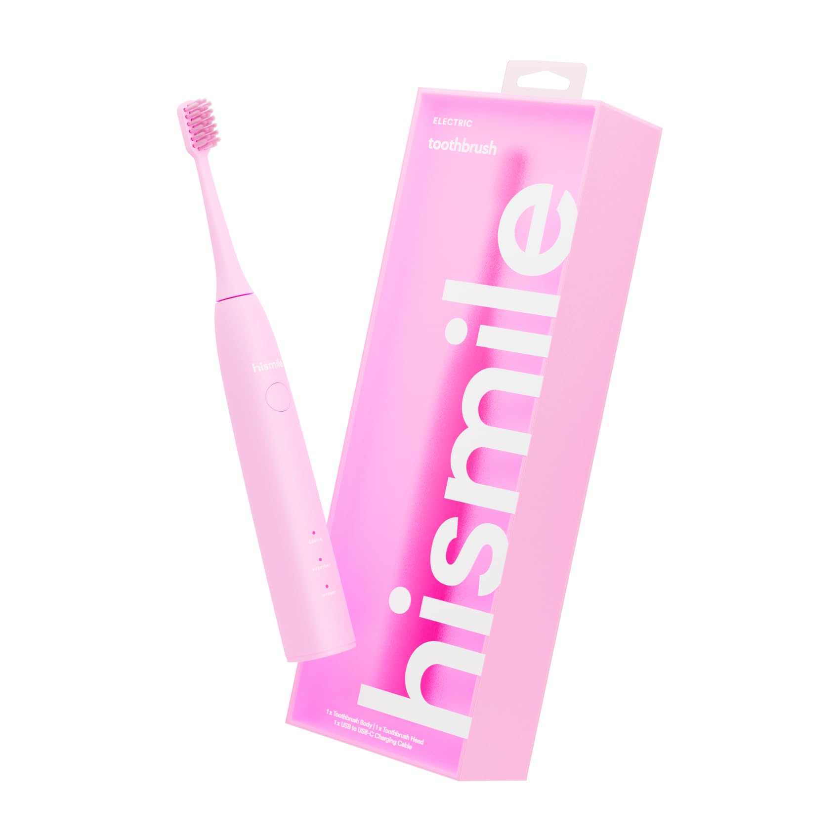 HISMILEElectric Toothbrush, 3 Brushing Modes, Smart Timer, Rechargeable, Soft-Tapered Bristles, Mode Memory (Pink)