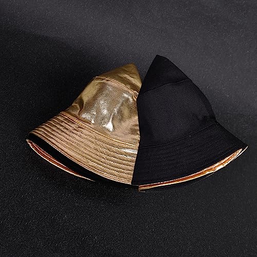 Image of Unisex Metallic Bucket Hat Waterproof Holographic Bucket Hat Fishing Hat Trendy Hip Pop Sun Cap