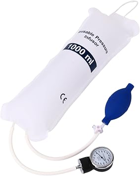 Pressure Infusion Bag, Portable IV Fluids Cuff with Gauge & Pump Reusable, 1000ml
