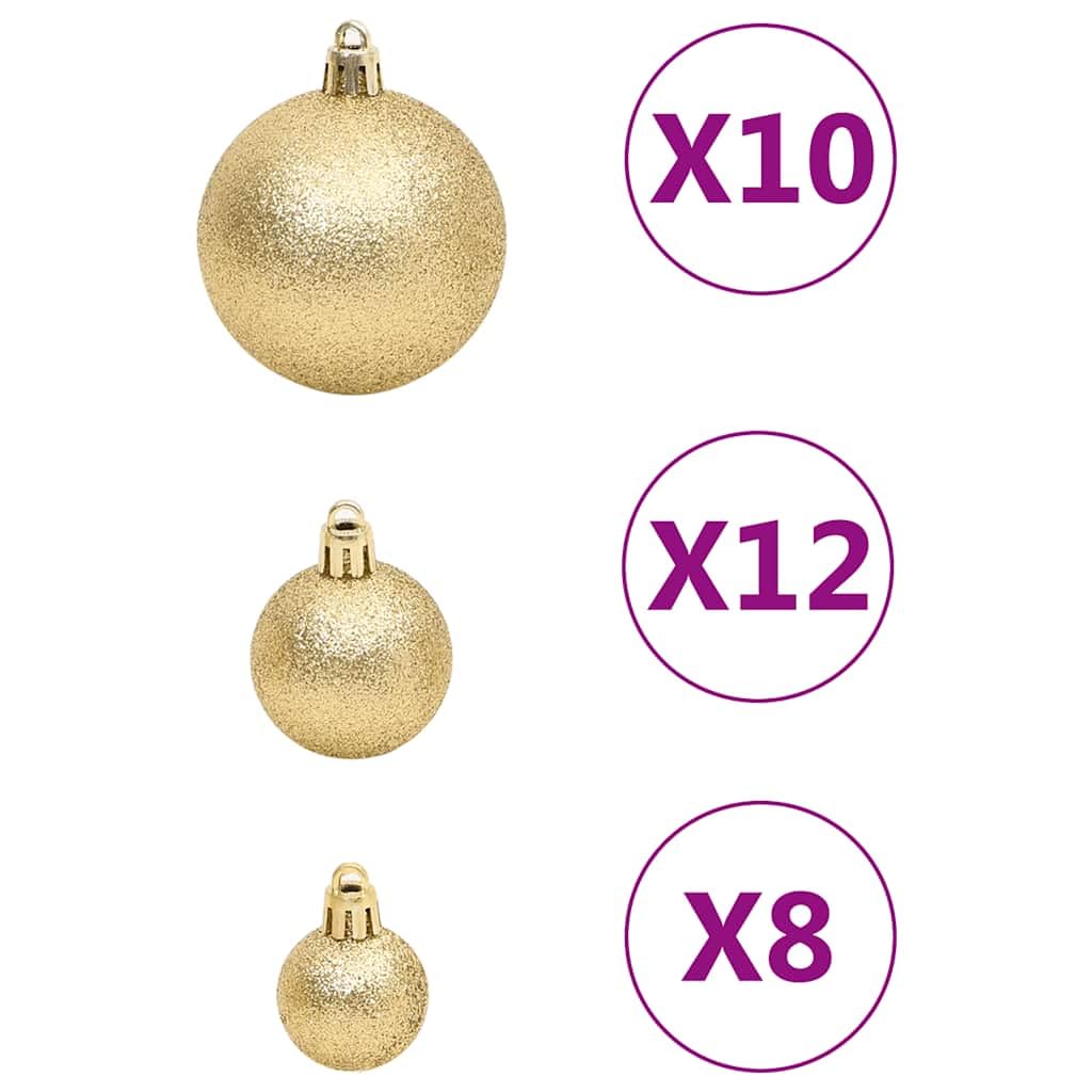 Lot de 111 boules de Noël dorées en polystyrène incassables de 3 cm, 4 cm et 6 avec flocons de neige, étoiles et dentelle, mat, pailleté, brillant et creux