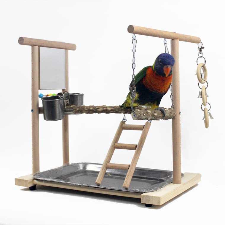 Percha para pájaros Xuanfeng Loro Mesa Parque de Atracciones peonía Tigre Piel pájaro Soporte pequeño Espejo for aliviar el aburrimiento Pimienta Columpio Madera