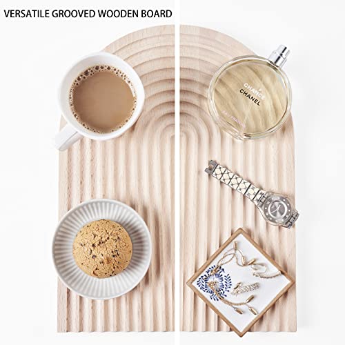 Mallyu Decorative Wooden Serving Tray Cutting Board Arch Shape Grooved Multi-Functional Platter Fashion For Charcuterie Home Kitchen Shelf Decor Beading Jewelry Making Organizer Diy Plate Wedding Gift #TOP1