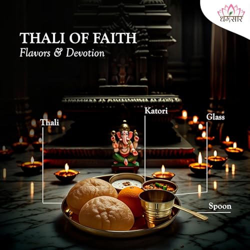 Image of Laddu Gopal Thali Set (5 Pcs, Brass) | Kanha Ji Bhog Thali with Bowl, Plate, Glass & Spoon | Bal Gopal Puja Thali Set for Home Temple /Mandir | Krishna Ji Seva Set (12 cm)