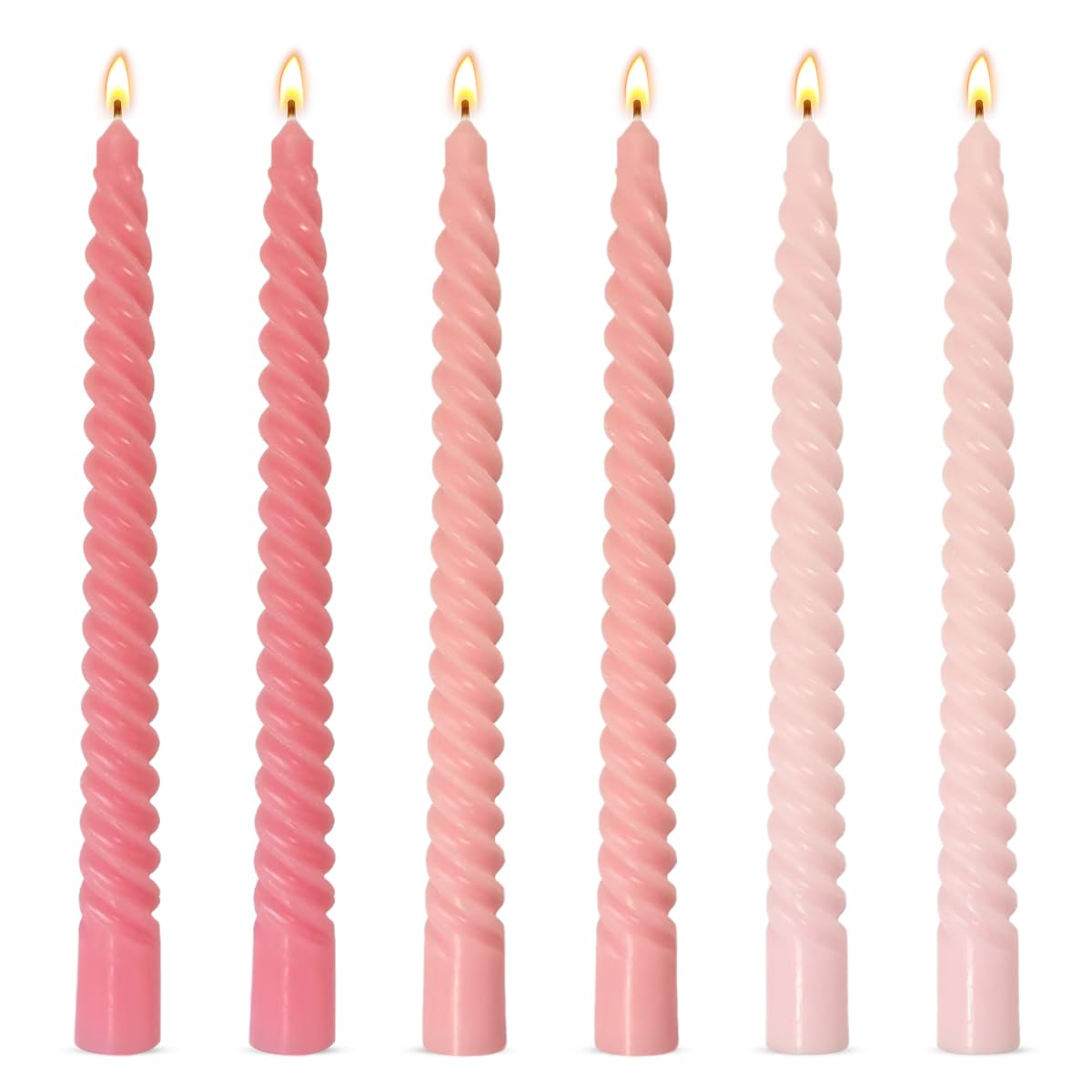 Photo 1 of 10 Inch Gradient-Pink Spiral Taper Candle Set, 6 Pack Unscented Dripless Candlesticks for Wedding, Holiday Décor, and Festive Dinners