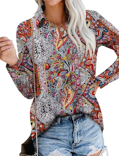 Image of Magritta Women's Shirts Fashion Casual Loose Fit Long Sleeve Button Down Lightweight Collared Blouse Tops