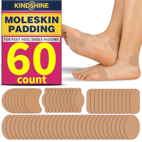 KINDSHINE 60P Moleskin Strips with Adhesive Blister Prevention Pads Mole Skin Tape Stickers for Feet Heel Shoes Padding，Beige