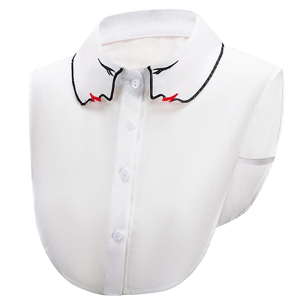 Elegtiskas Women's White Detachable Half Shirt Blouse Collar Embroidery Fake Dickey Collar For And Girl