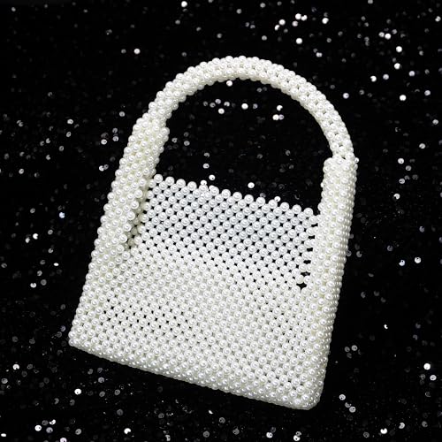 Image of Miuco Pearl Bag Clutch Purses For Women Wedding Bride Purse Sparkly Glitterl Beaded Handbag