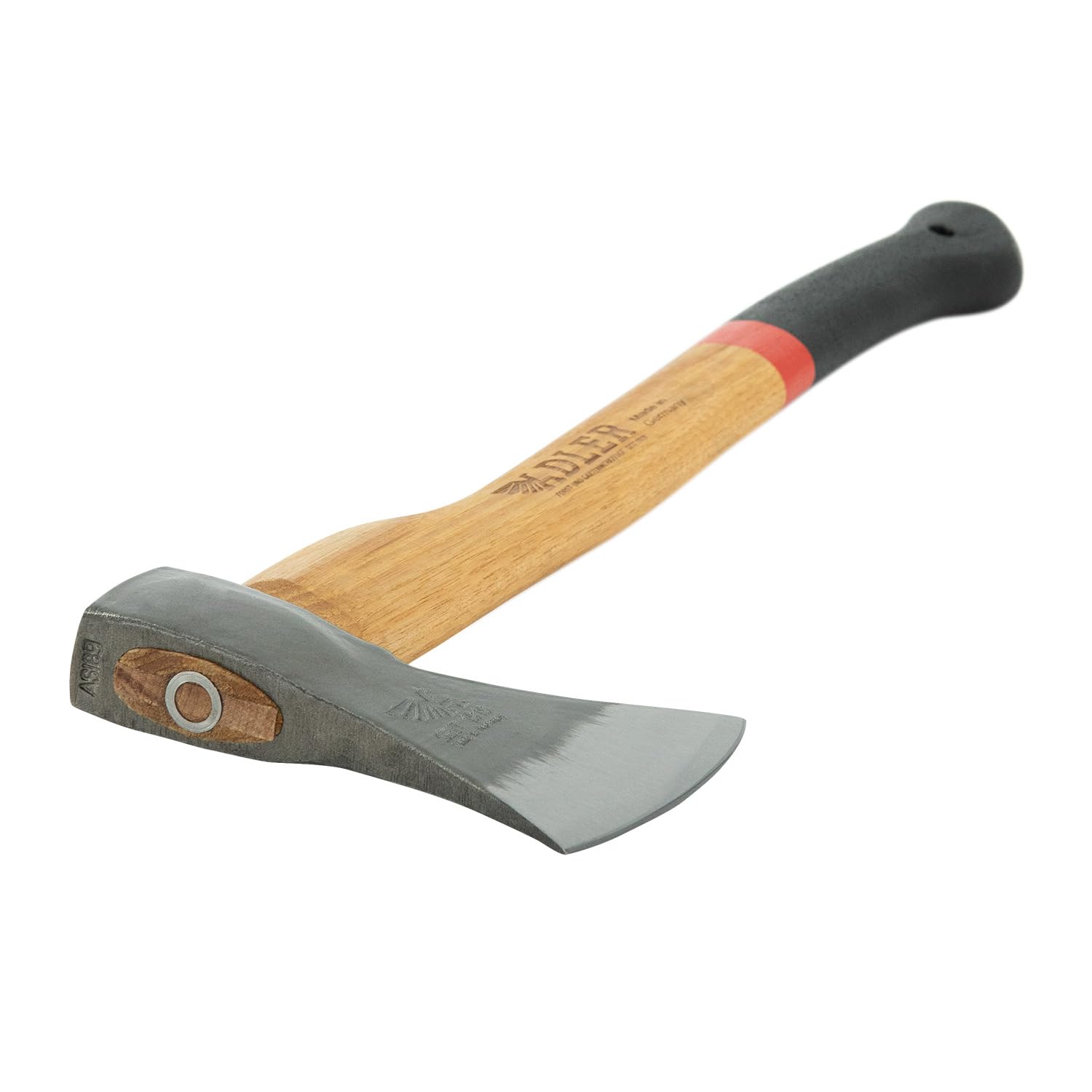 ADLER Kanuaxt Handaxt 600g 50 cm C60 Hickorystiel Spalten Feuerholz Rot | Geschmiedeter Kopf ein und beidhändig nutzbar mit Lederschutz Made in Germany