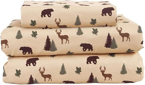 Beatrice Home Fashions Cozy Cabin - Juego de sábanas de microfibra de 3 piezas con bolsillos profundos, diseño rústico de retazos a cuadros, marrón