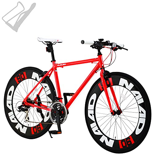 カノーバー クロスバイク 自転車 ボトルケージセット 21段変速 90mmエアロディープリム アルミフレーム CAC-023 NAIAD レッド 29409 700C