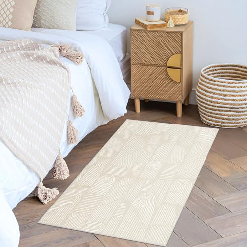 Alfombra lavable MUJOO 2x3 beige y blanca miniatura 6