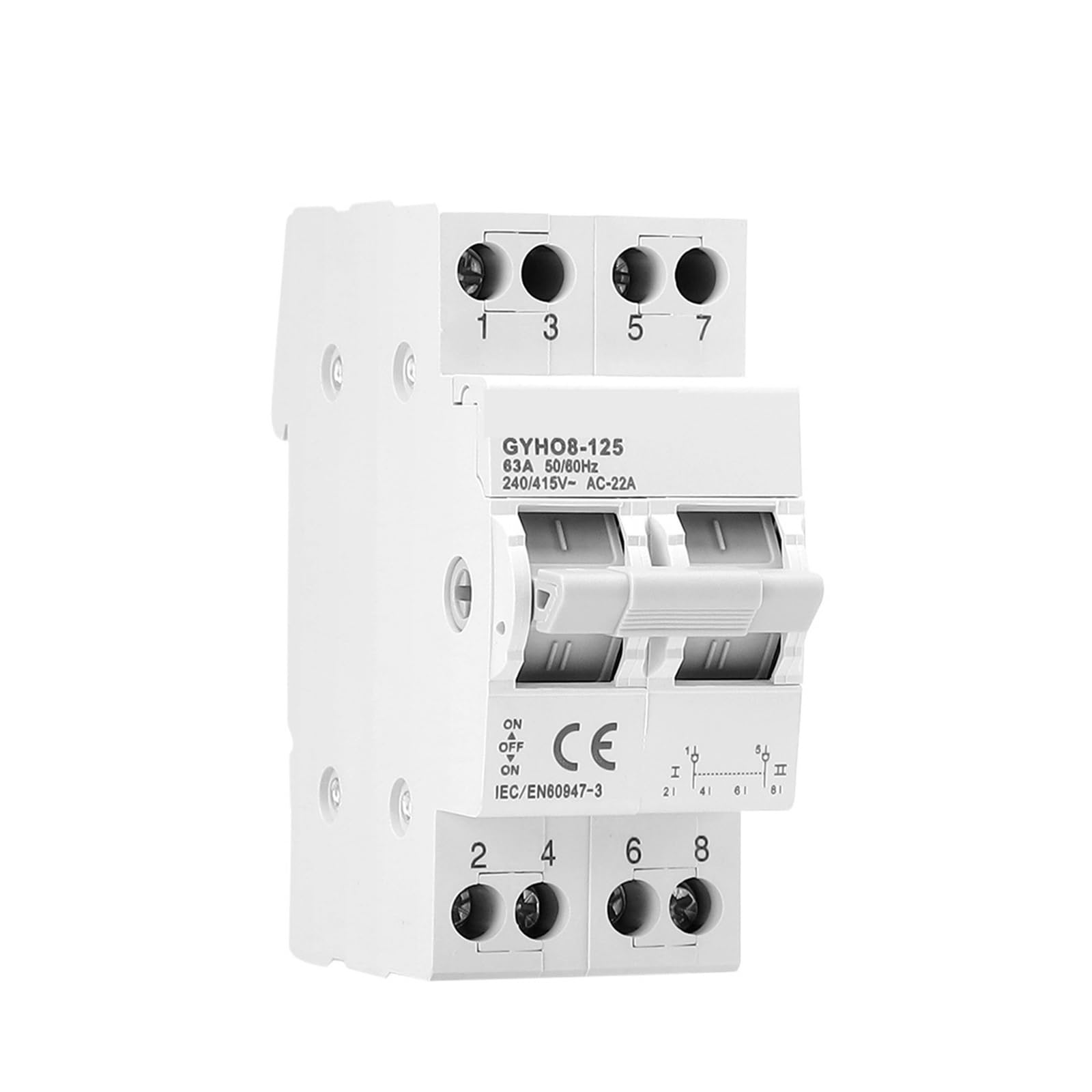 Interrupteur d'isolement manuel double alimentation 63A pour rail DIN AC