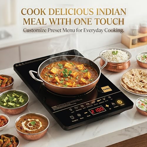 Image of CELLO Blazing Prime Induction Cooktop Stove 2100 Watts Black | Crystal Glass Top Plate, Smart Touch Control, 7 Preset Menu, Smart Pause Function & Over Heat Protection, Easy to Clean | 1 Year Warranty