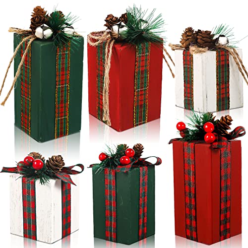 BBTO 6 Pcs Christmas Wooden Gifts Box Decor Christmas Table...