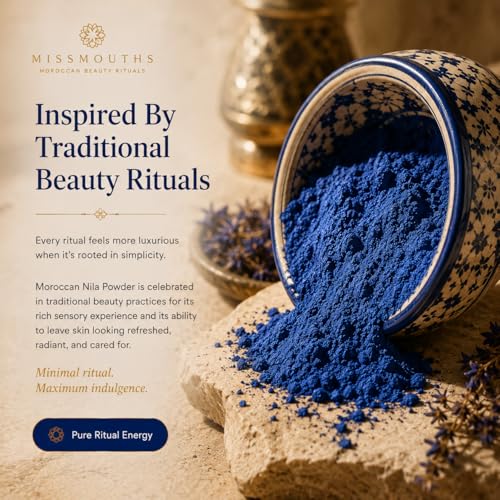 Image of Moroccan Nila Powder - Indigo Blue Face Pack for Skin Brightening, Tan Removal & Detox | Traditional Moroccan Hammam Beauty Treatment for Face & Body Care | 50g (50G - PACK OF 1)