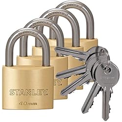 Candado Con 5 Llaves Stanley S742-038 candados macizos de con Arco estándar, 5 Llaves, 4 Unidades, 40 mm, Set de 4 Piezas