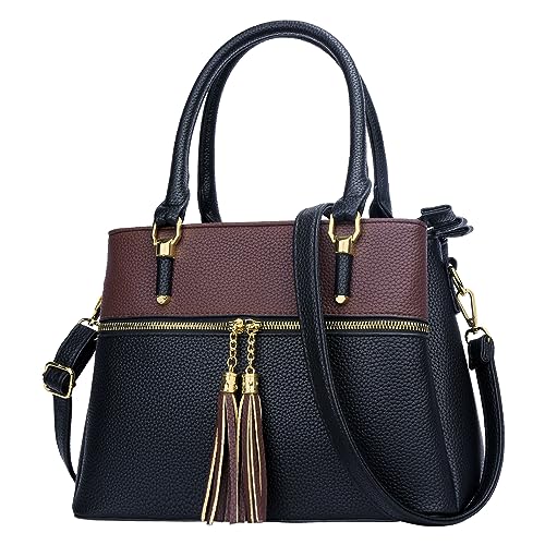 Image of KKXIU Women Satchel Bags Handle Shoulder Handbags and Purses Pockets Zipper Leather Crossbody Bags