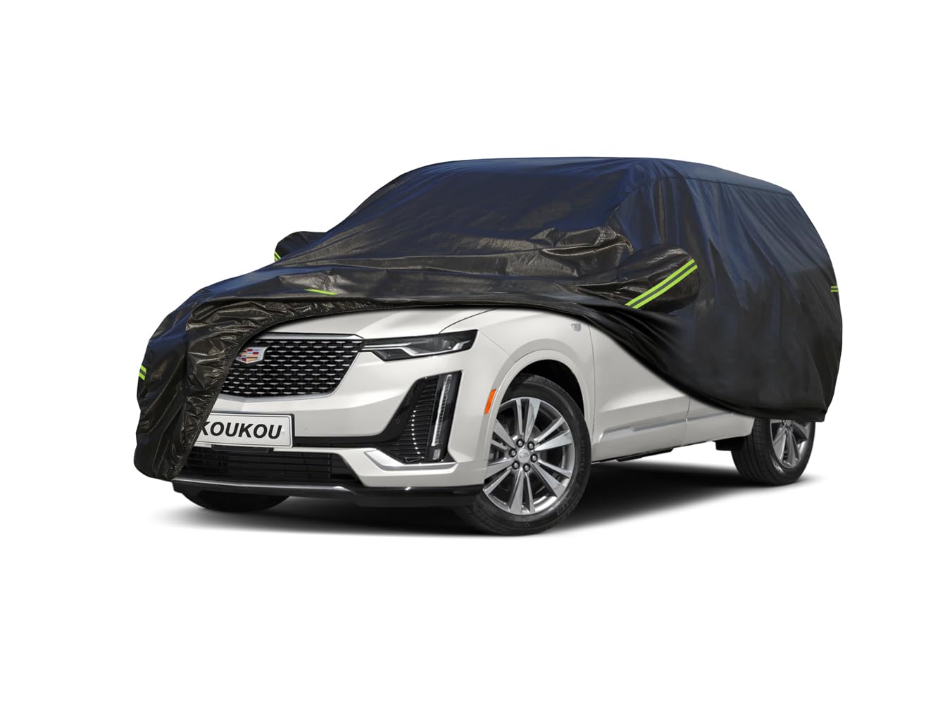KouKou Waterproof SUV Car Cover Suitable for Cadillac XT6 from 2019 to 2025, 7 Layers Windproof All Weather Waterproof Outdoor Cover Sun Rain UV Dust Snow Protection. Black