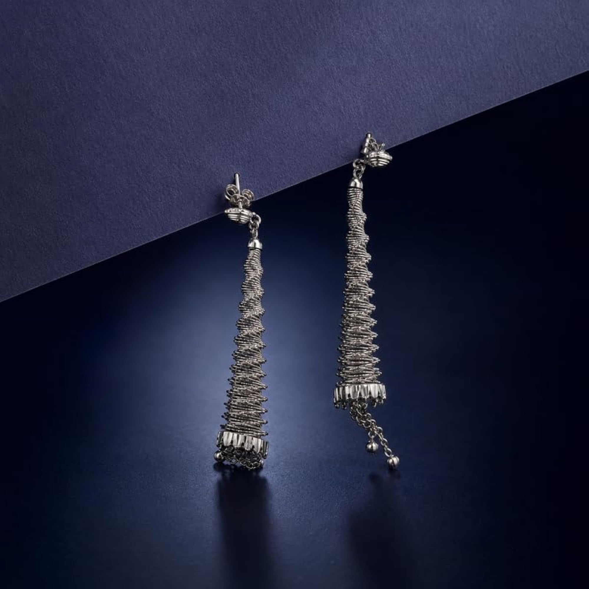 Women's Silver Coiled Tassel Drop Earrings, Lightweight