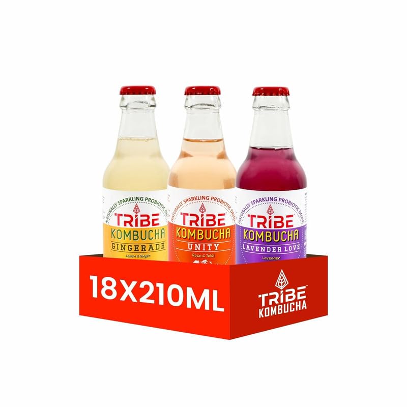 Tribe Kombucha Naturally Sparkling Probiotic Super Drink| Herbs, Spices, Ginger,Lemon, Rose, Tulsi,Blue Pea Flower, Lavender | Gut Friendly | Antioxidant and Hydration | Pack of 3 |210 ML (B0D1VZWXRS) Amazon Price History, Amazon Price Tracker