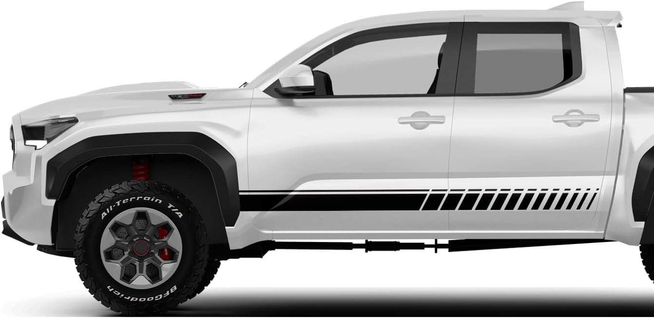 Side Sport Stripe Graphics Design Decals Stickers kit Compatible with Toyota Tacoma (2024 - Present) (Black)