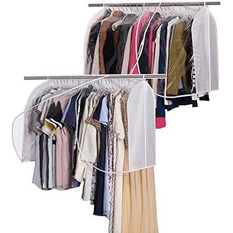 SLEEPING LAMB Extra Large Hanging Garment Rack Cover Storage with Clear PVC Window Dust Shoulder Cover Clothes Dress Suits Coat Protectors for Closet, 2 Packs, White Cover